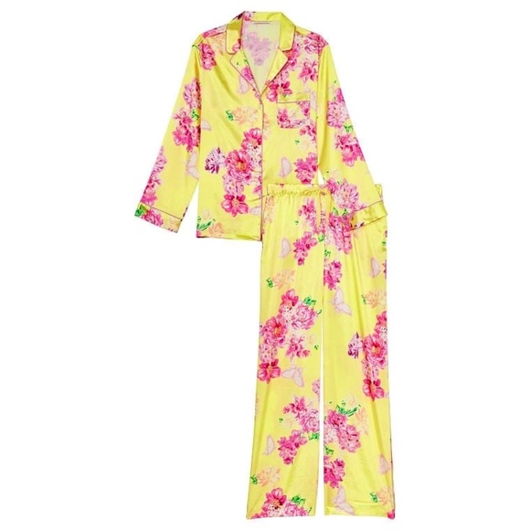 Victoria Secret Floral Satin Long Pajama Set NWT